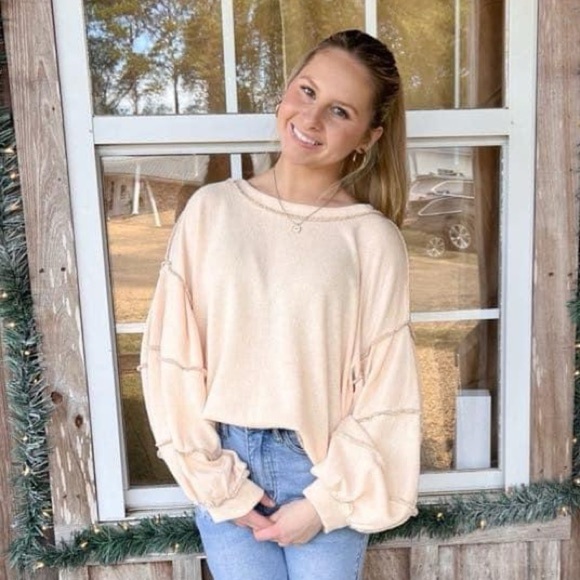 Cut Sew Sweater Knit Exposed Seam Sweatshirt - Picture 2 of 10